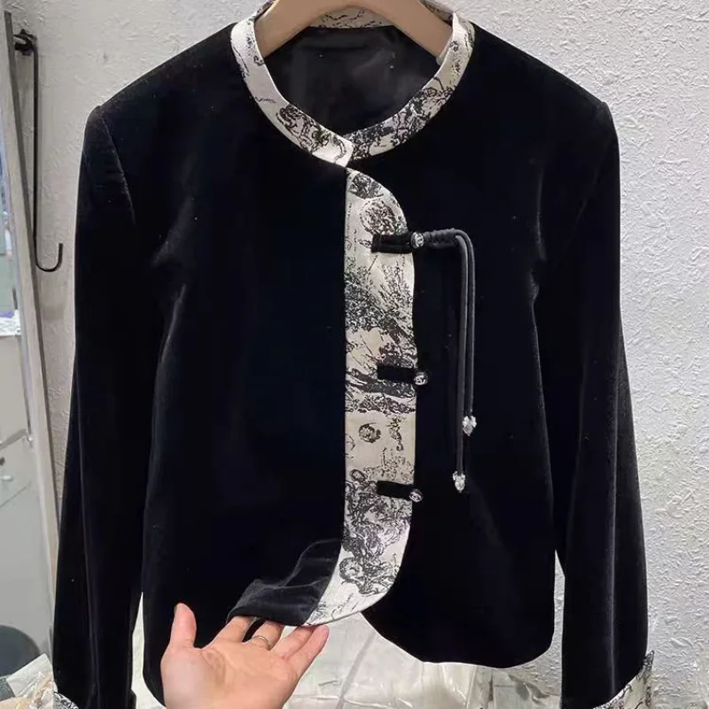 

Новый стиль, модная облегающая золотая бархатная куртка высокого класса с вышивкой