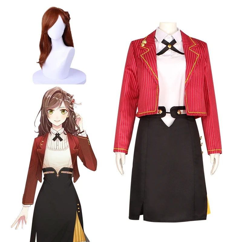 Anime Game Tears of Themis hero Costume Cosplay Red School Uniform Women Halloween Carnival Role Play Rosa Wig Full Suit