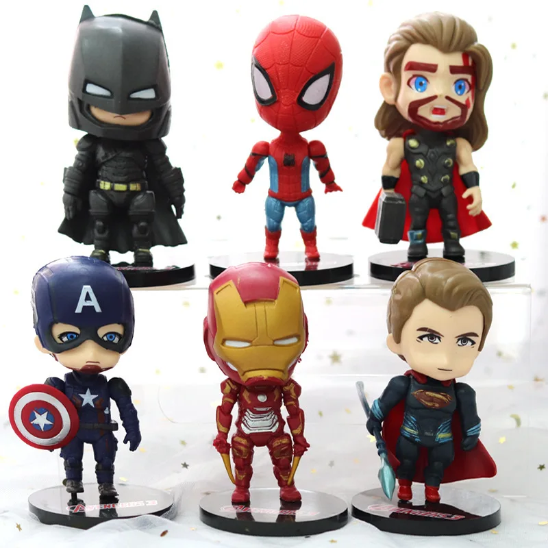 6PCS Batman Superman Spider-Man Captain America Action Figure Toy Model Table Decoration gIFT