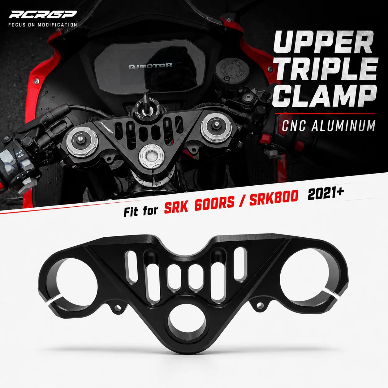 CNC top triple clamp for motorcycles (SRK600/SRK800, 2021+), aluminum handlebar bridge, precision-made front fork clamp