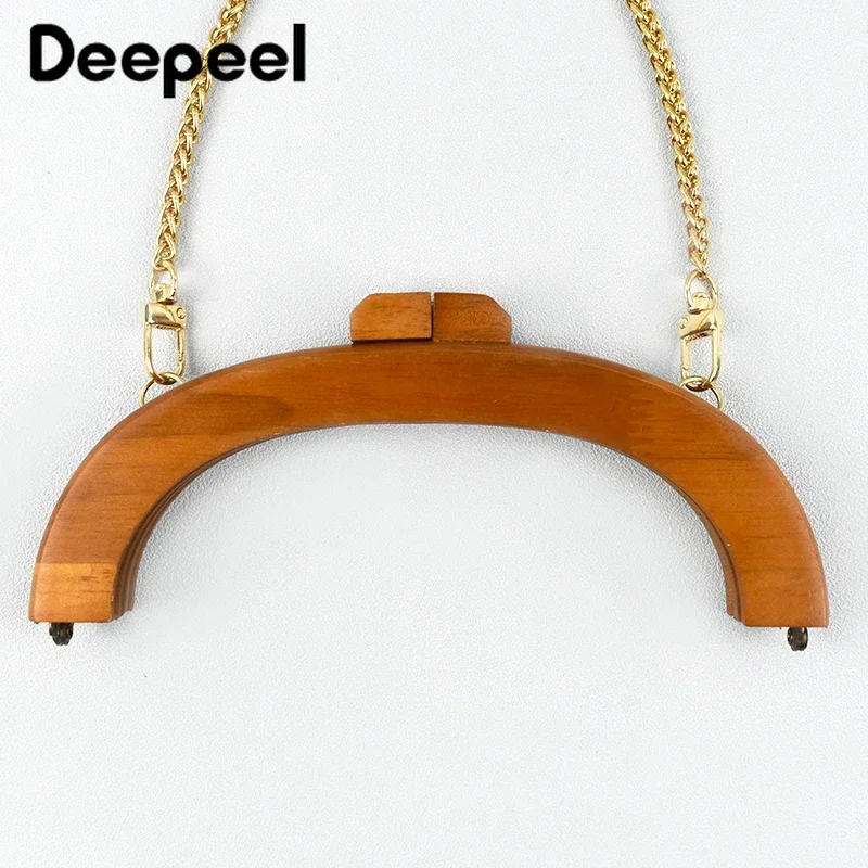 Deepeel-mango de madera maciza para bolso, 20cm, cierre de marco de bolso, cierre de beso, cadena de bolso, asas de cartera para bolsos de