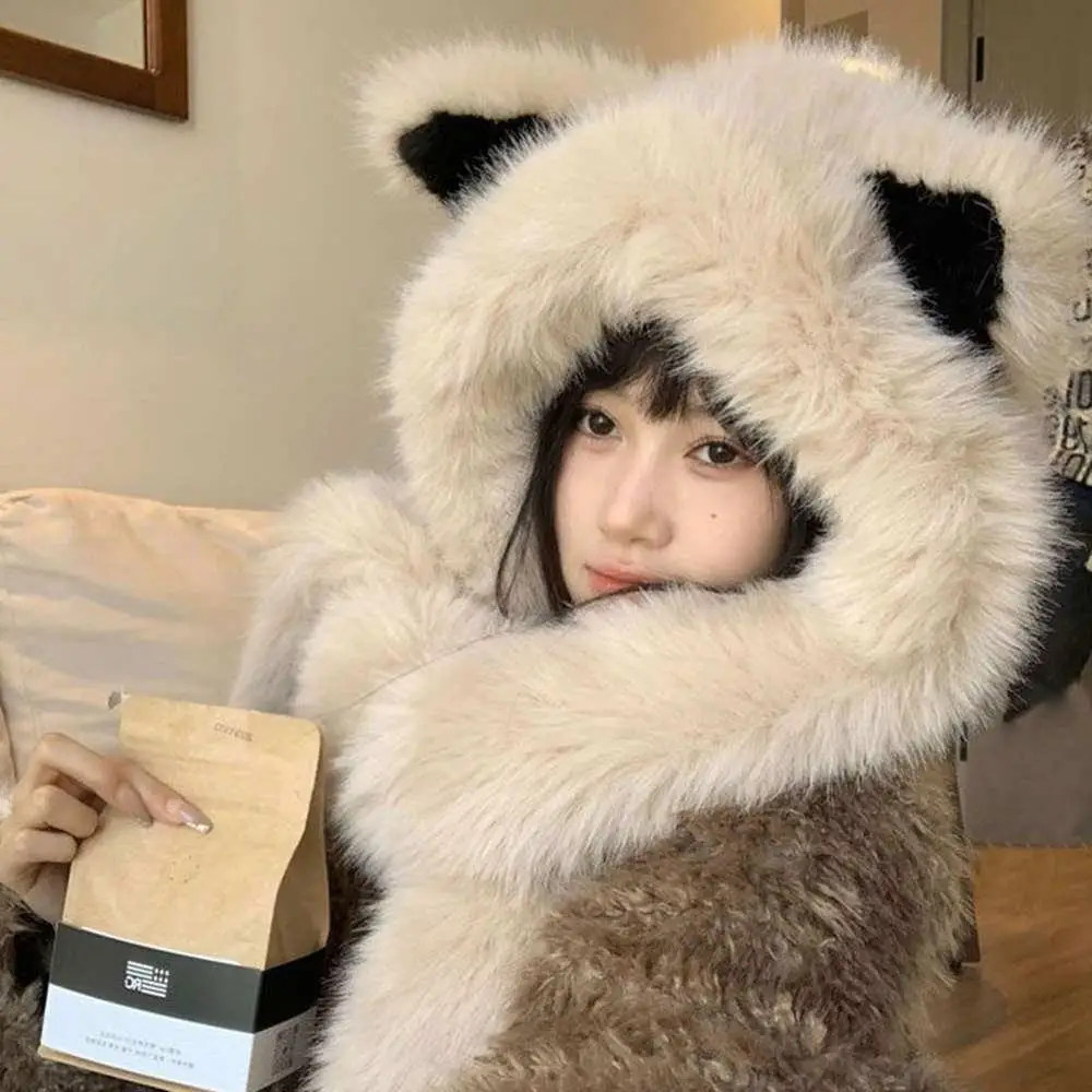 2025 New Women's Plush Fox Ear Bucket Hat Windproof Integrated Cap