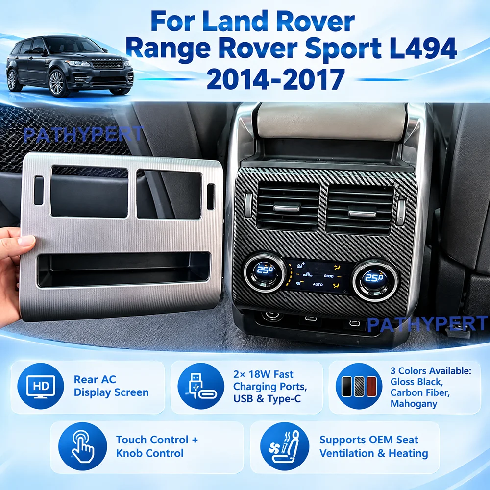 Rear AC Control Panel For Land Rover Range Rover Sport L494 2014-2017 Two 18W Fast-charging Ports Touch And Rotary Knob Controls