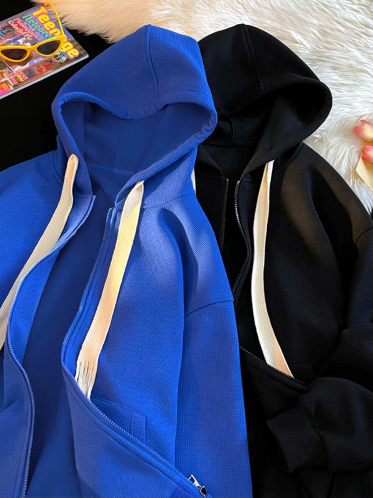 

Men's Oversize Hoodie Cardigan Spring Autumn Loose Fit High Street Sle Antibacterial Woven Rope Detail Casual Jaet