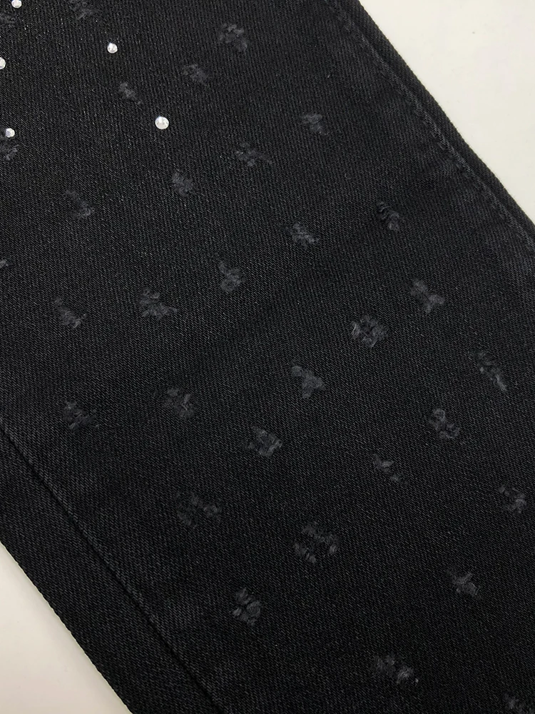 High-end Design Hot Diamond Jeans Men's Trendy Brand European Goods Scratched Handsome Slim-fitting Small Feet Black Pants