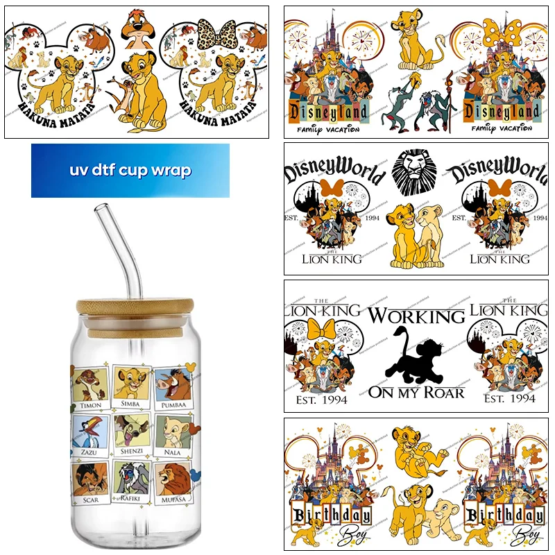 popular Cartoon Lion series 16oz Libbey UV DTF Cup Wrap 3D Transfers Sticker DIY Mug Custom Labels Durable Waterproof Sticker