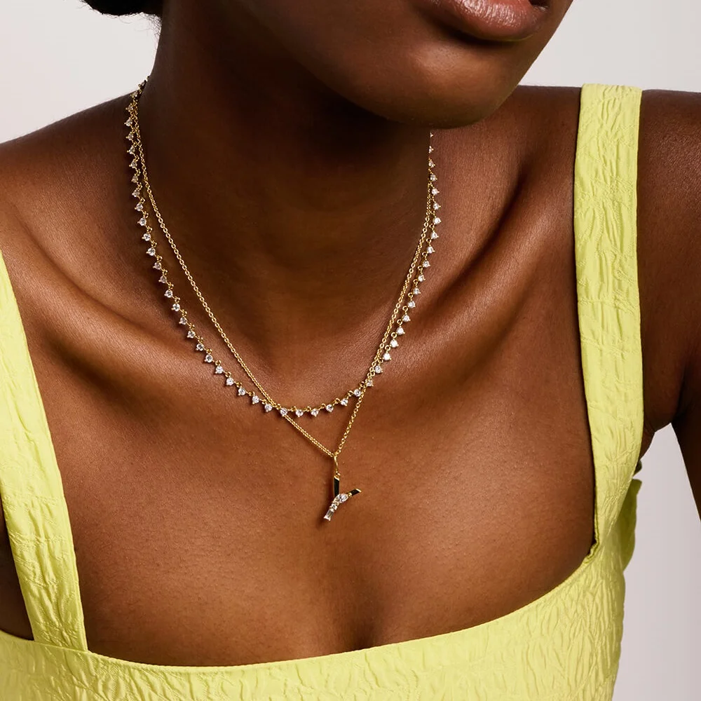 2023 New Arrived Luxury Fashion Women Jewelry 5A Cubic Zirconia CZ Prong Set Tennis Chain Choker Necklace
