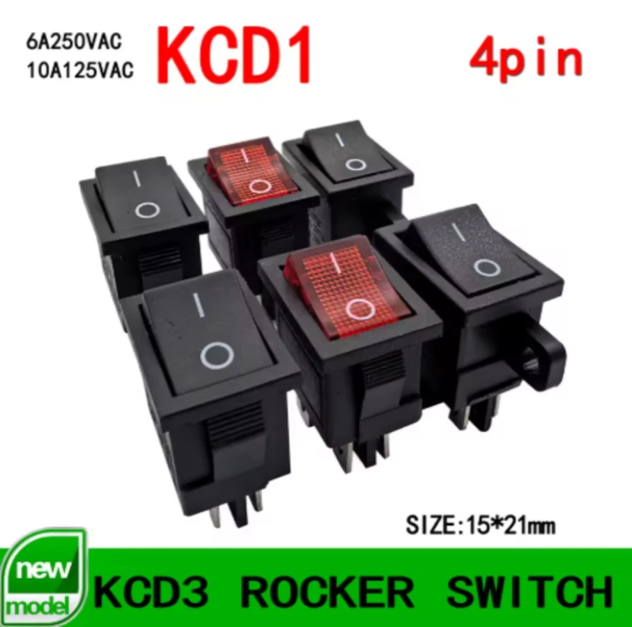 KCD1 rocker switch 2-position switch 4 pins suitable for TVs and monitors, boat-style power switch