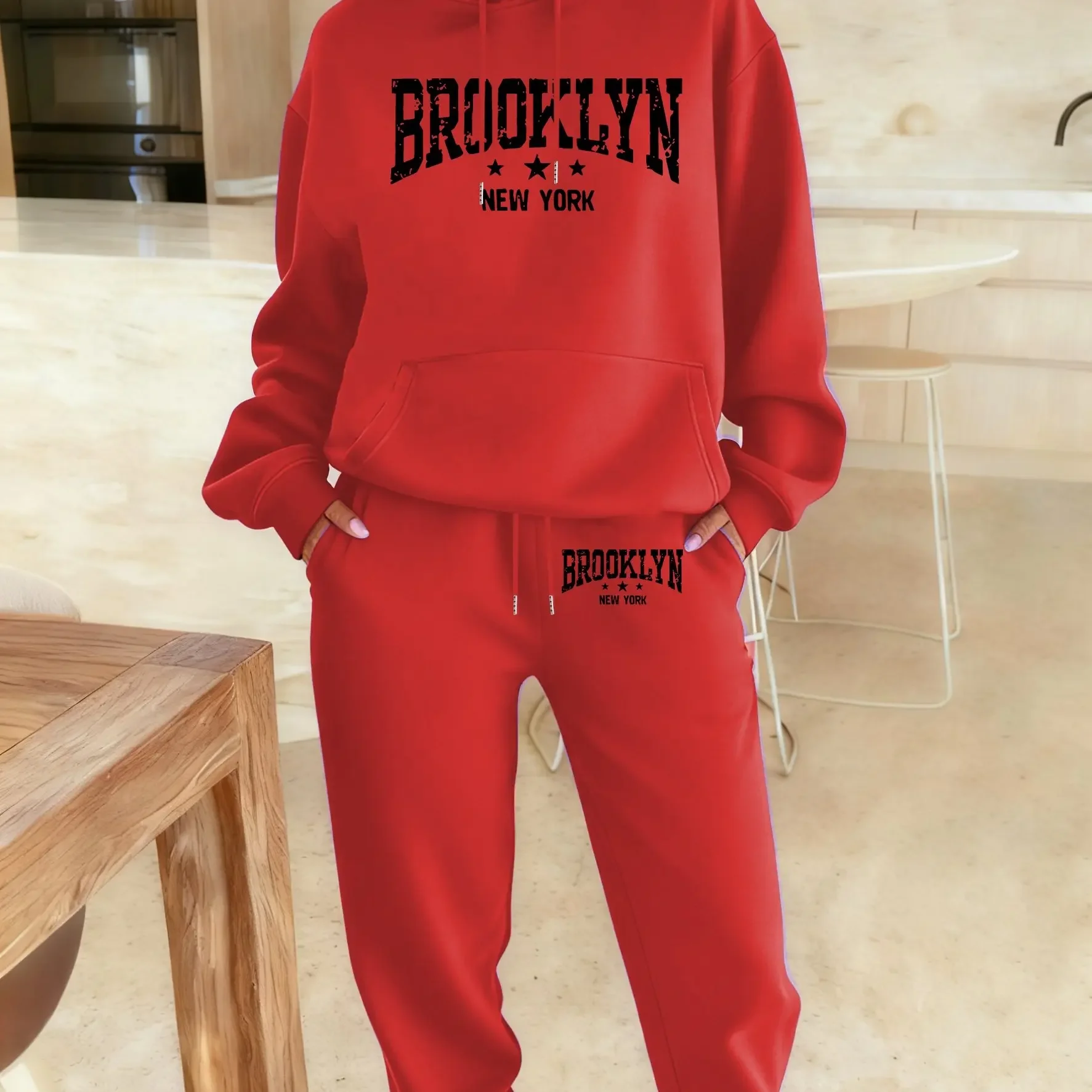 2026 letter printed sportswear set men's and women's hooded sweatshirt long pants set spring and autumn winter warm suit