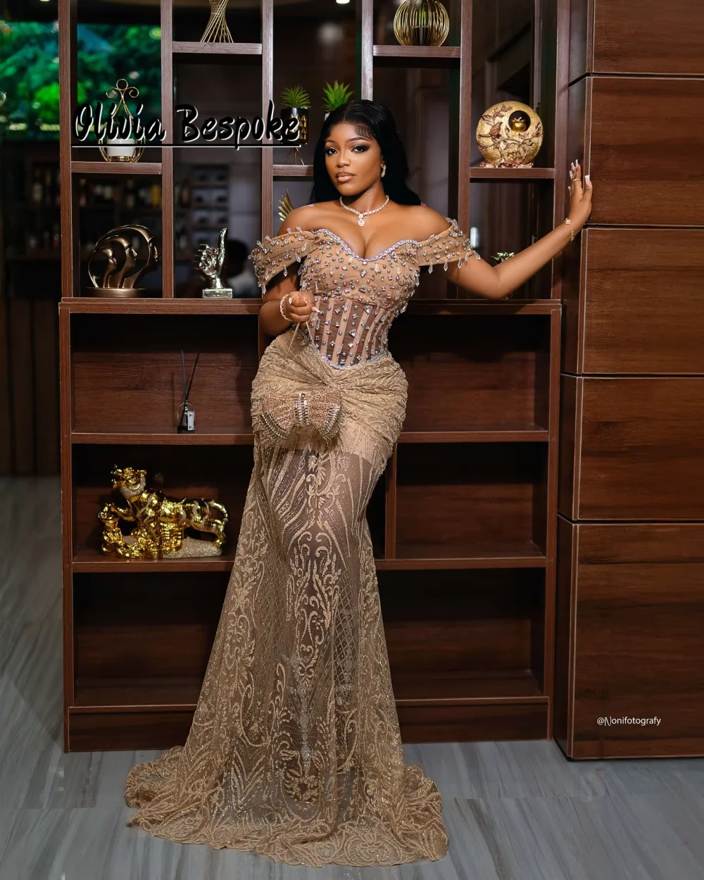 Кружевное платье цвета шампанского с бисером Aso Ebi Русалка Вечерние платья с открытыми плечами Африканская официальная свадьба Черные девушки Свадьба по индивидуальному заказу