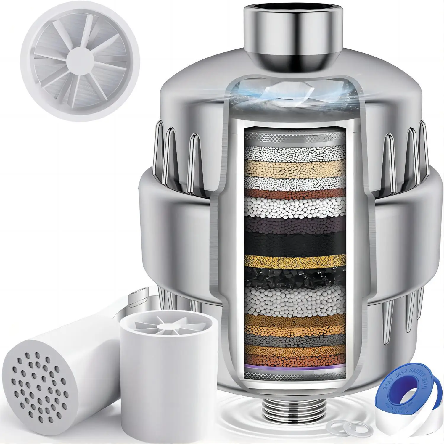 Impeller rotating fan 10-25 layers 24-stage filtration set, shower water purifier, shower filter