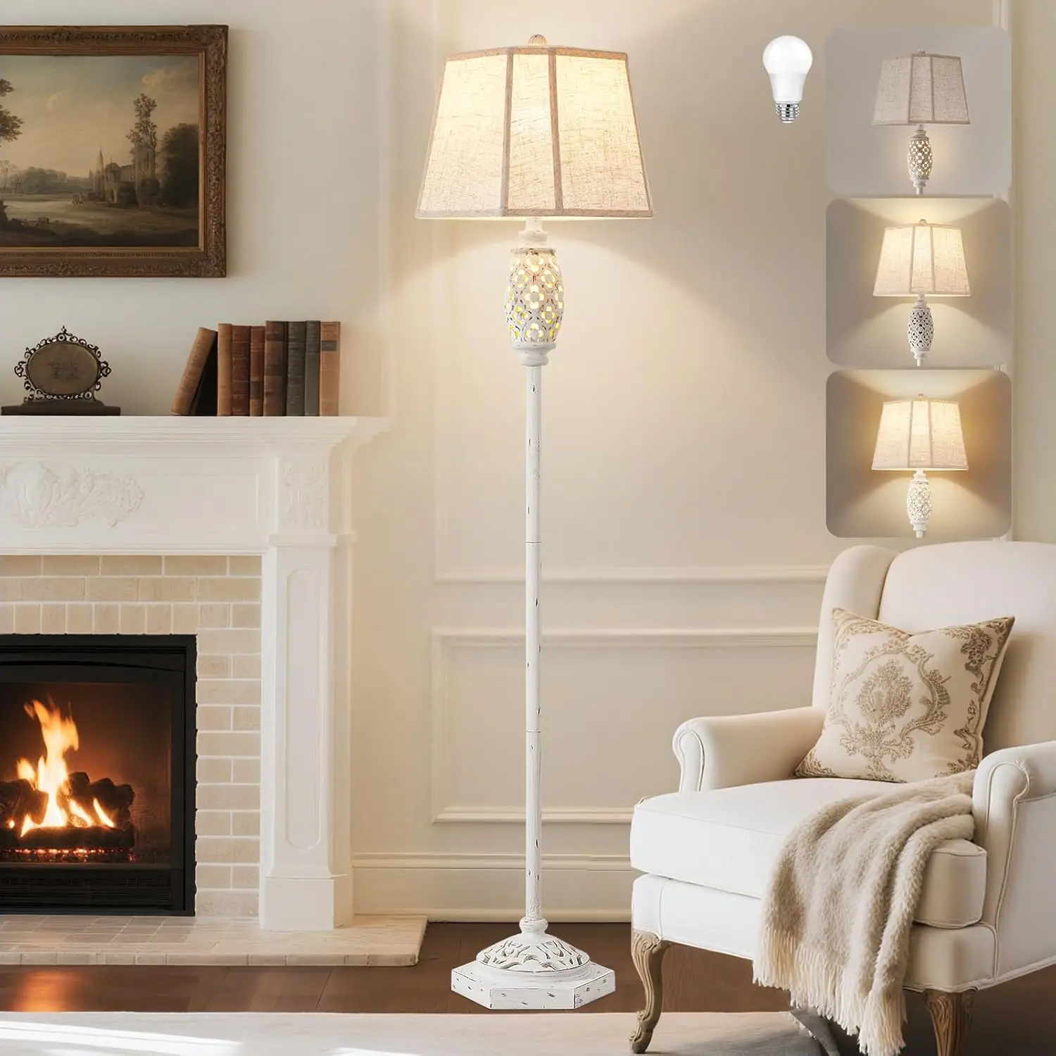 Rustic Floor Lamp with Floral Cutouts, Vintage Farmhouse Style Standing Lamp for Living Room, Bedroom, Study (Bulb Included)