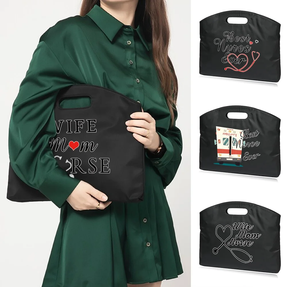 ナースパターンプリントブリーフケースユニセックスラップトップ保護ケーストートバッグドキュメントオフィスタブレット会議会議ファイルハンドバッグ用