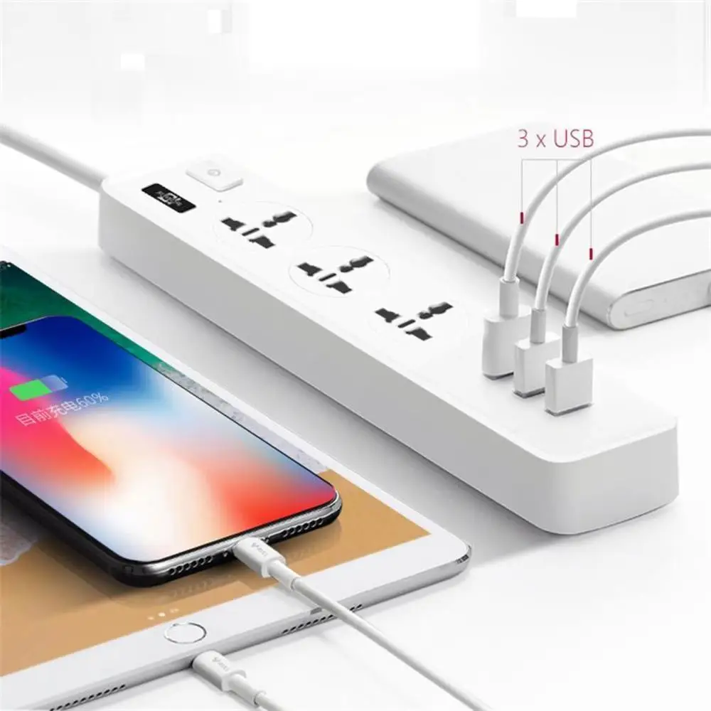 Multi Outlet Power Extension Board With 3 Usb Cable Plug Home High Quality Power Strip UK EU US Socket Adapter With Long Cable
