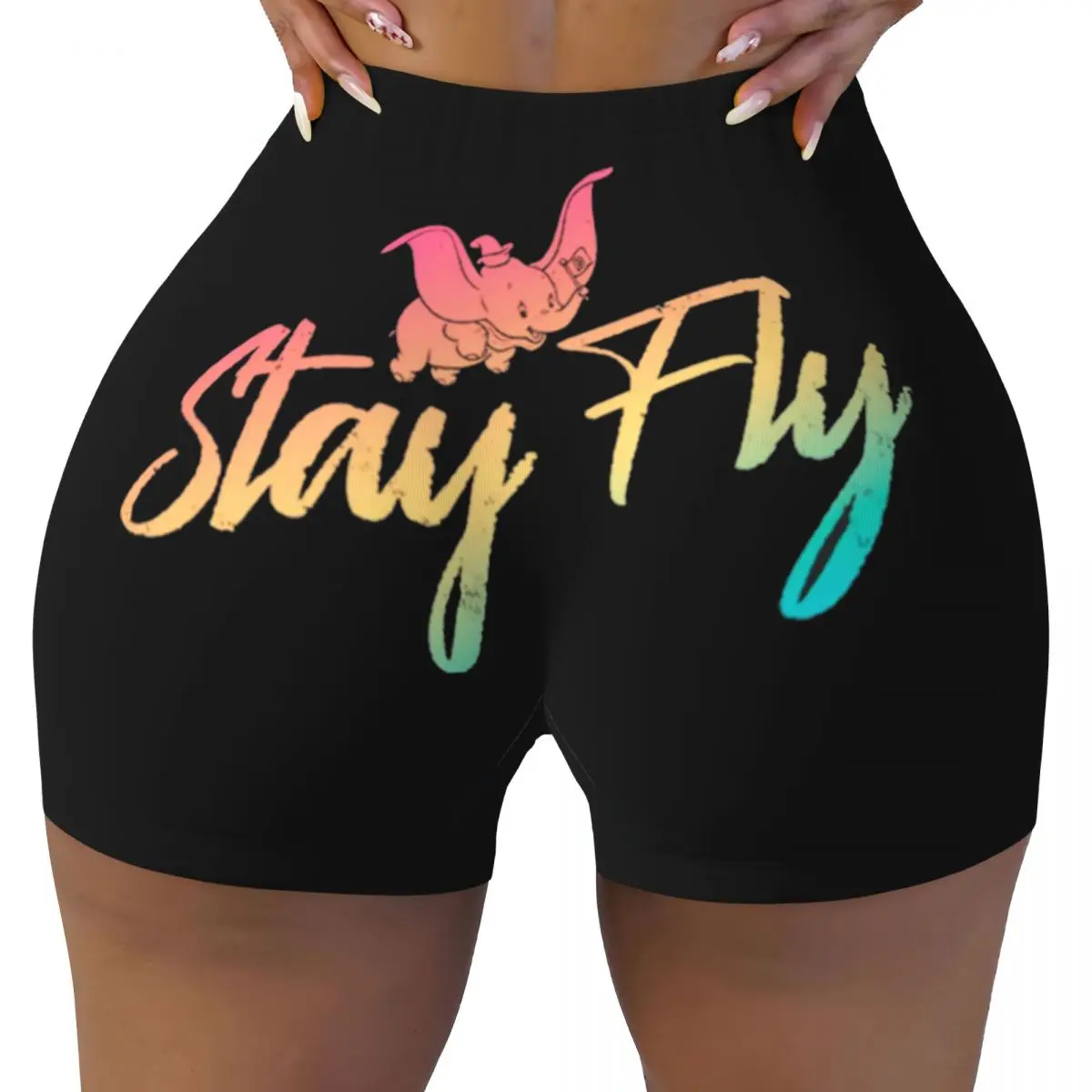 

Custom Women's Dumbo Stay Fly Rainbow Workout Yoga Shorts Gym Athletic Volleyball Biker Shorts