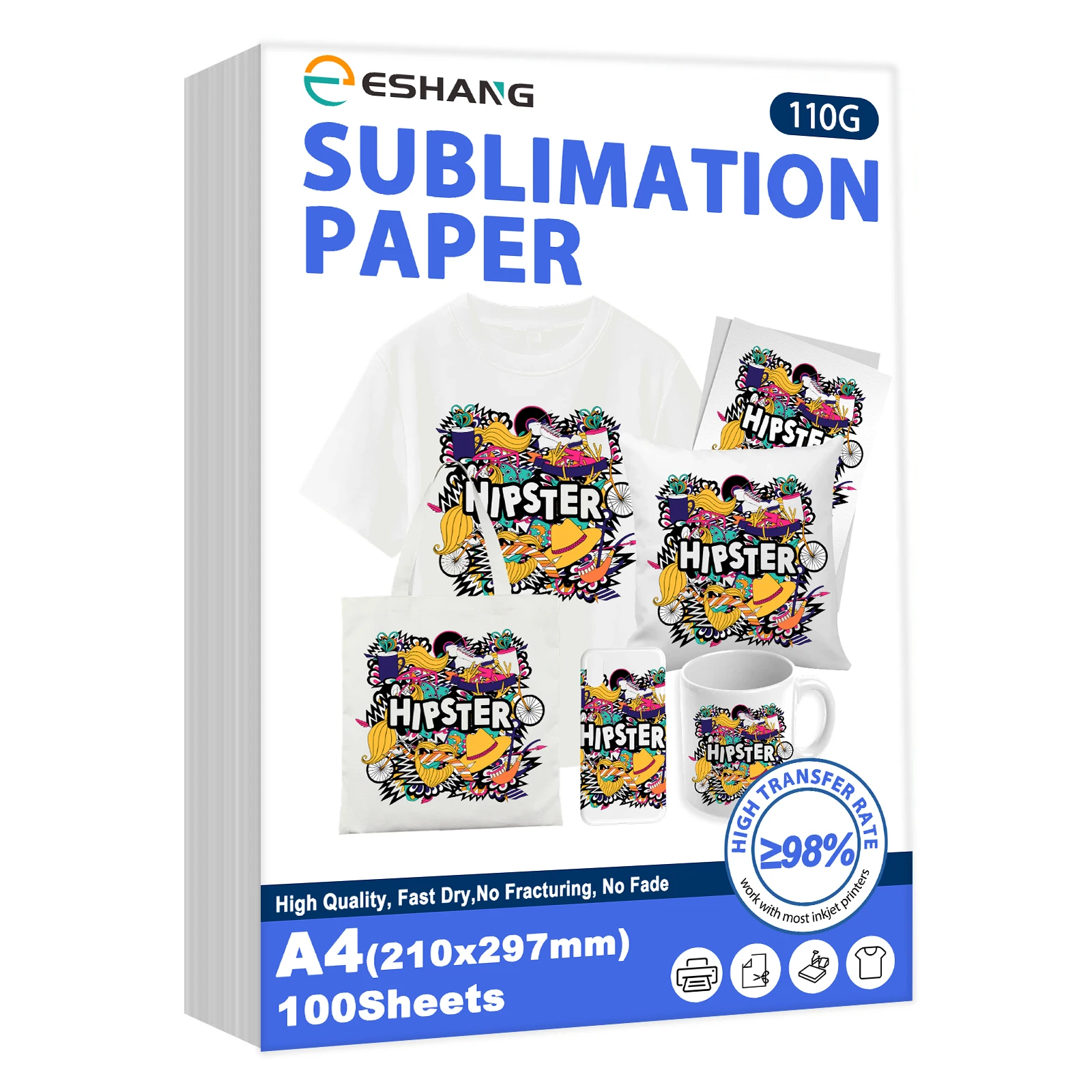 ESHANG Sublimation Paper A4(8.3x11.7 Inch)Size 100 Sheets 110g for Heat Transfer Light Fabric, T Shirt, Mug, Tumbler, Compatible