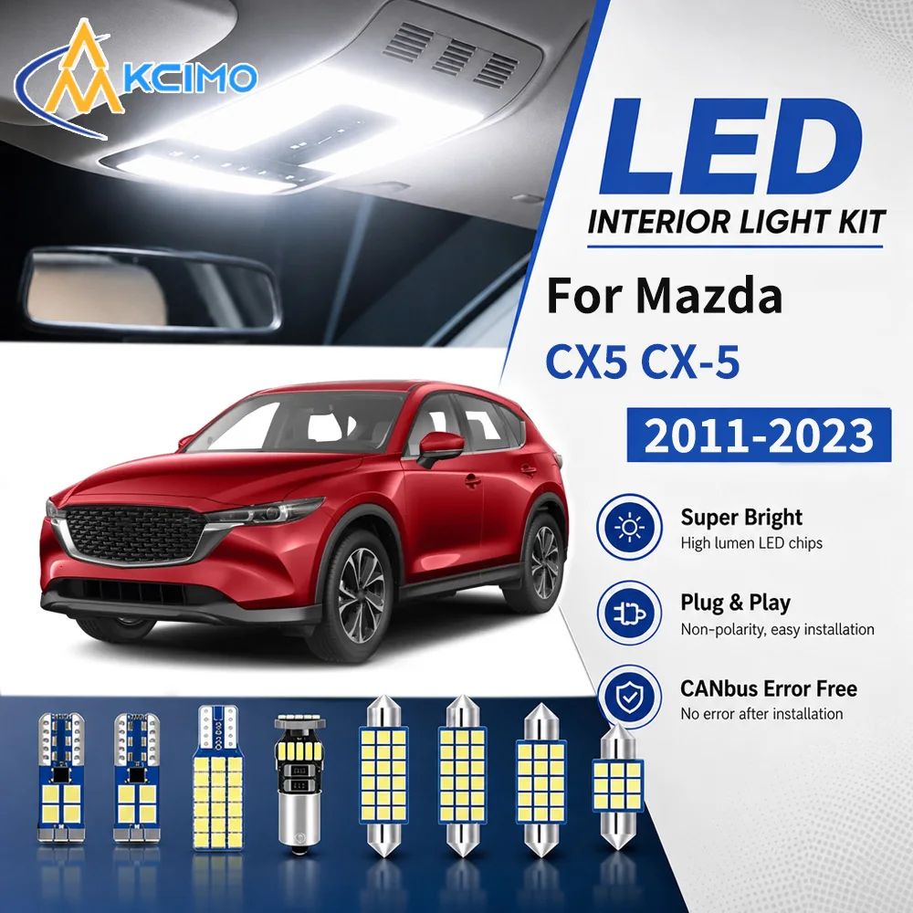 2 Color LED Interior Bulb Kit For Mazda CX5 CX-5 2011-2023 Canbus Error Free Cargo Reading Door Dome Map Light Replacement