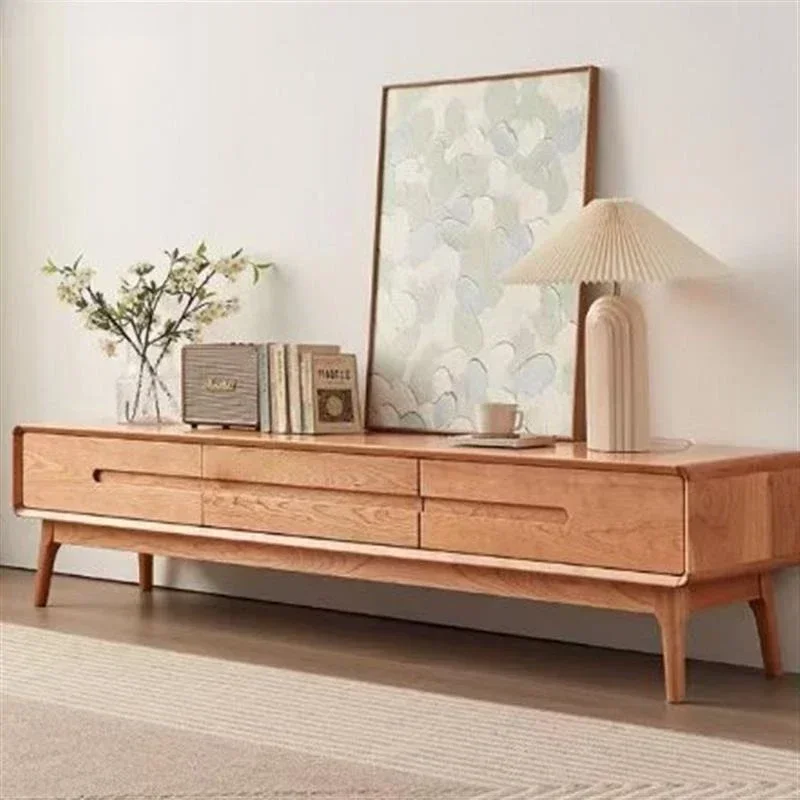 Cherry wood TV cabinet living room simple black walnut furniture light luxury storage locker sub designer