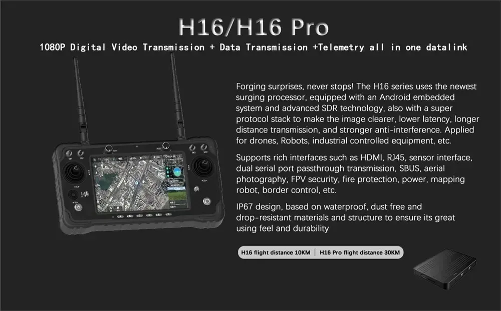 Skydroid H16Pro 2.4GHz 16CH FHSS 20KM 1080P Transmissão de dados de vídeo digital Transmissor de telemetria R16 Receptor Câmera MIPI