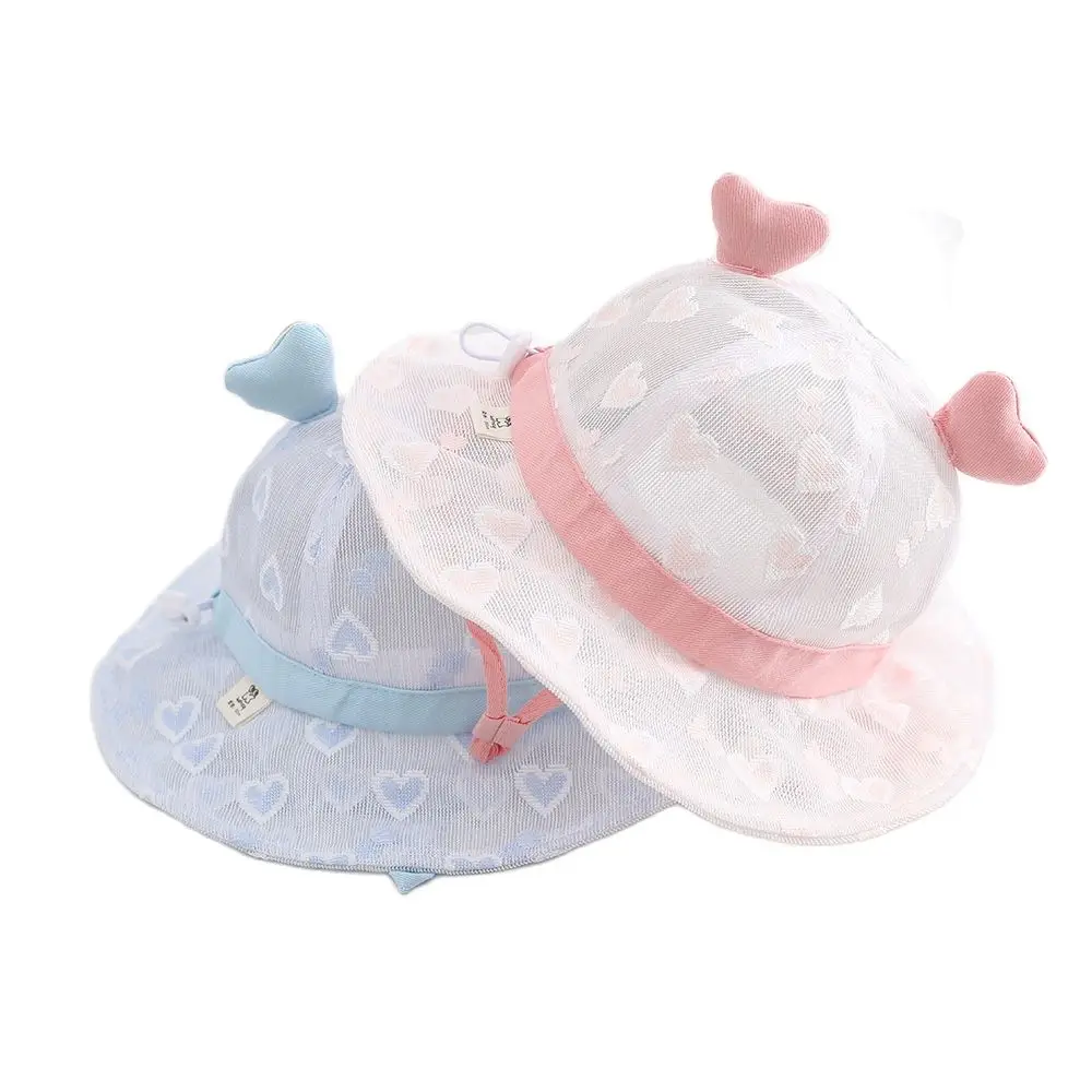 Summer Love Jacquard Girls Hat Cute Ventilate Mesh Sun Shade Baby Princess Bucket Fisherman Cap Kids Headwear Accessories 6-18M