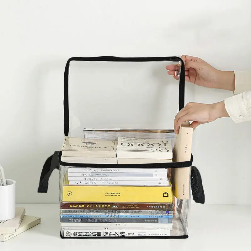 

Transparent PVC Material Storage Bag Organizing Foldable Books Box Student Dormitory Classroom Waterproof Organizers