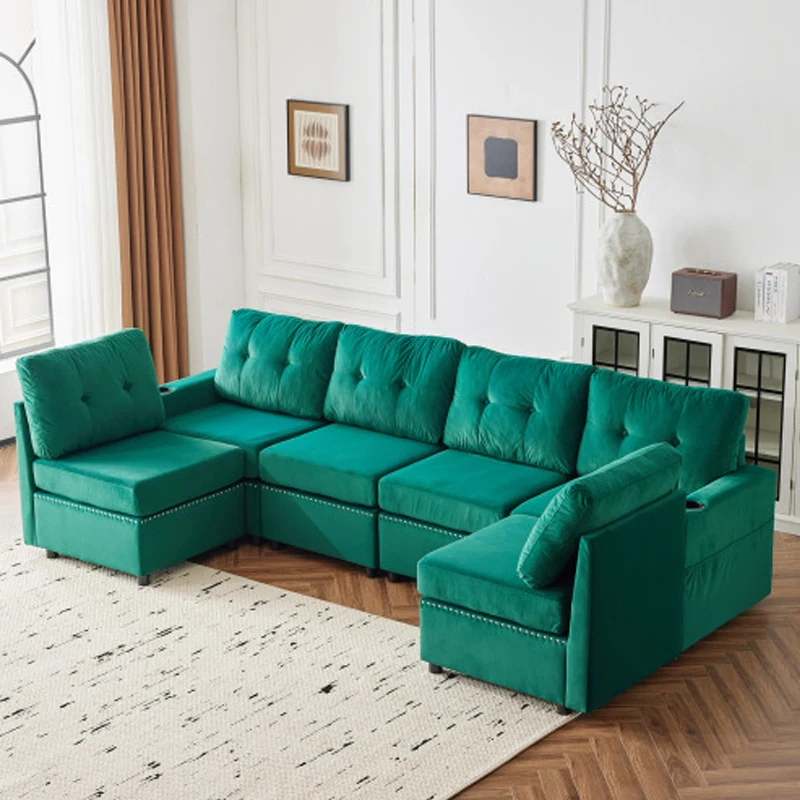 Velvet modular combination sofa with storage, living room combination sleeper sofa (Green)