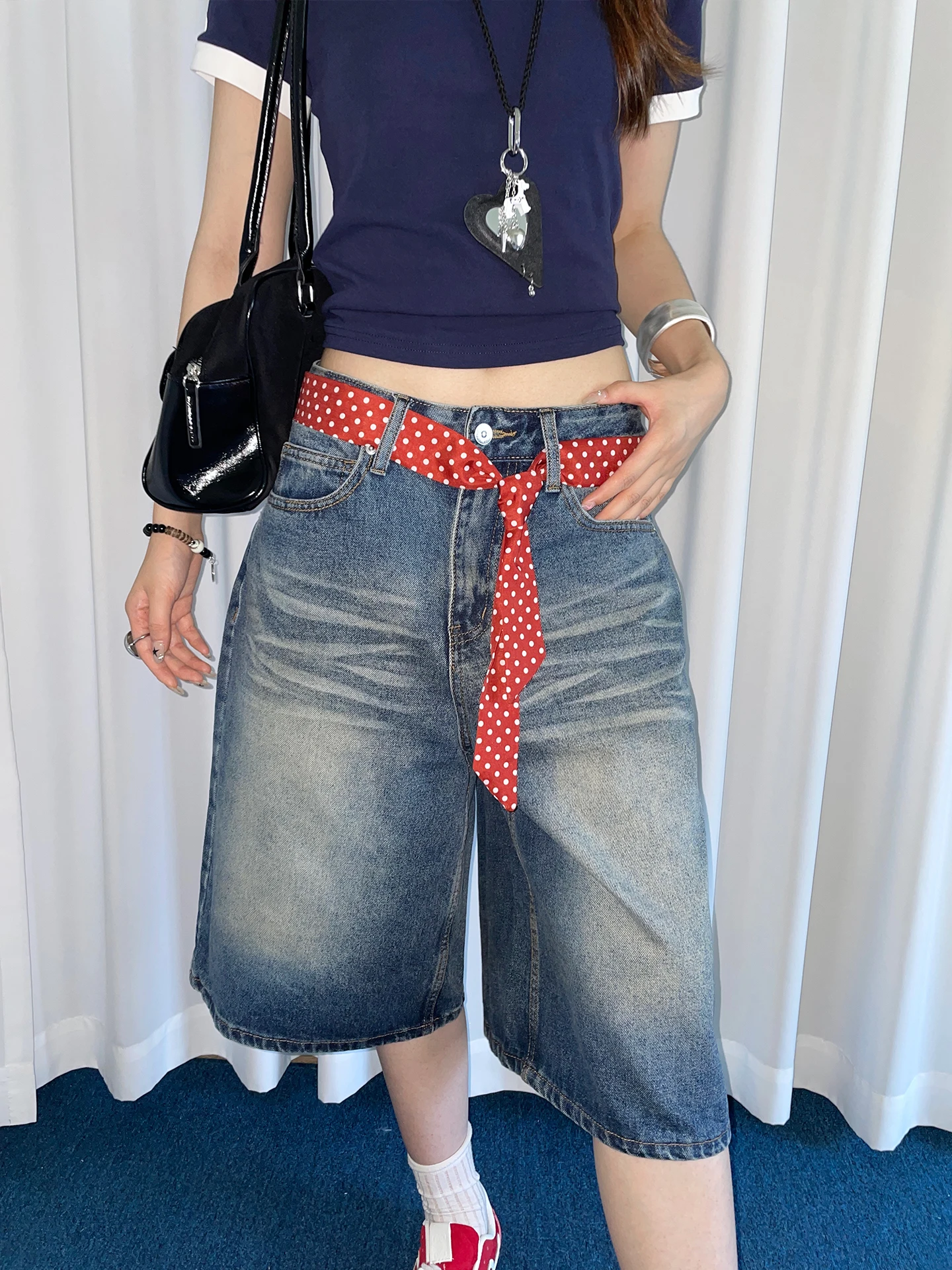 Spicy Girl Red Polka Dot Scarf Belt Sweet And Cool Ribbon Long Strip Tied Waist Accessory With Jeans Belt