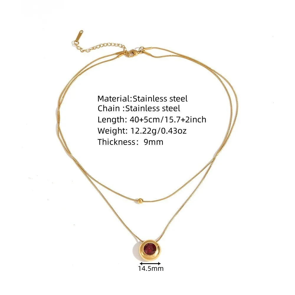 Cross-border new versatile titanium steel elegant versatile round stone pendant necklace women's stainless steel double-layer be