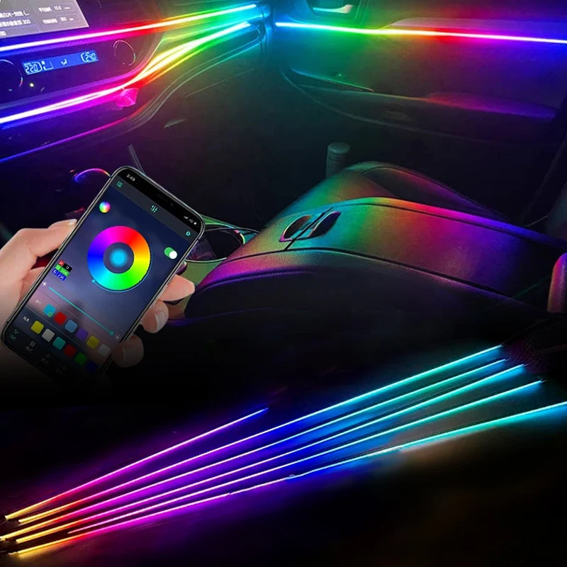 18 in 1 LED Symphony Ambient Lights Car Interior Full Color Streamer RGB 64 Colors Neon Acrylic Strip Decoration Atmosphere Lamp