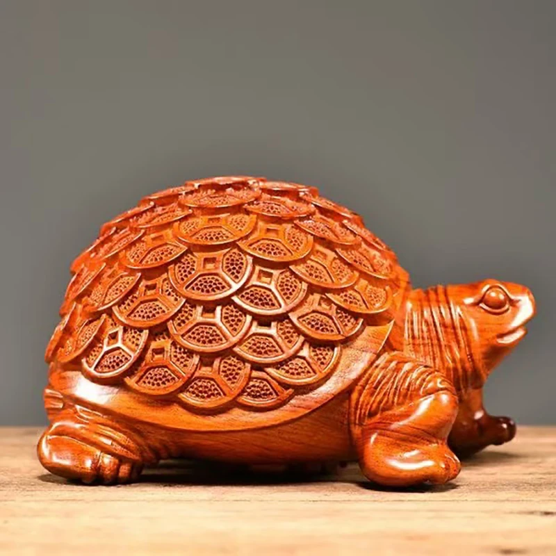 Rosewood Money Turtle Statue  Feng Shui Wealth Figurine for Home Office Decor Lucky Prosperity Gift Mini Animal Sculpture
