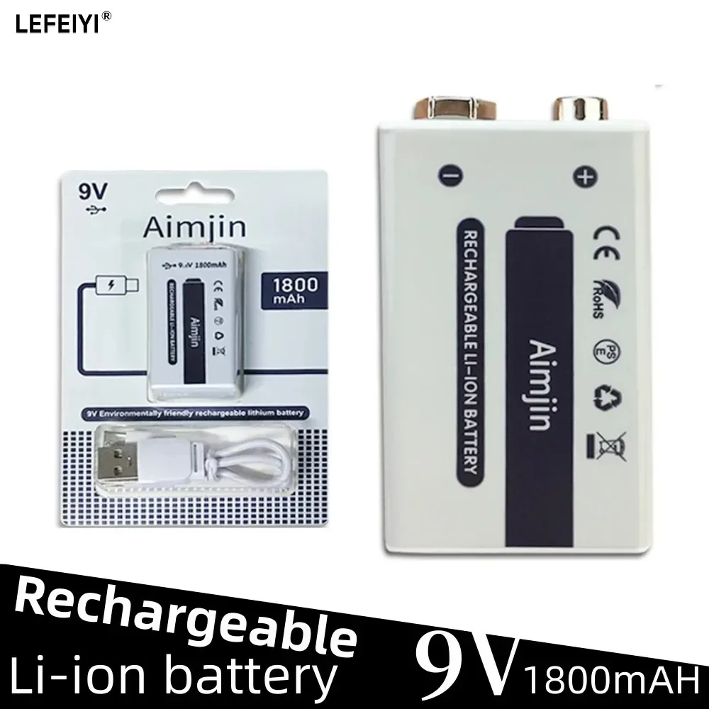 Batteria 9V batteria ricaricabile agli ioni di litio da 1800mAh batteria di tipo C per telecomando giocattolo microfono multimetro