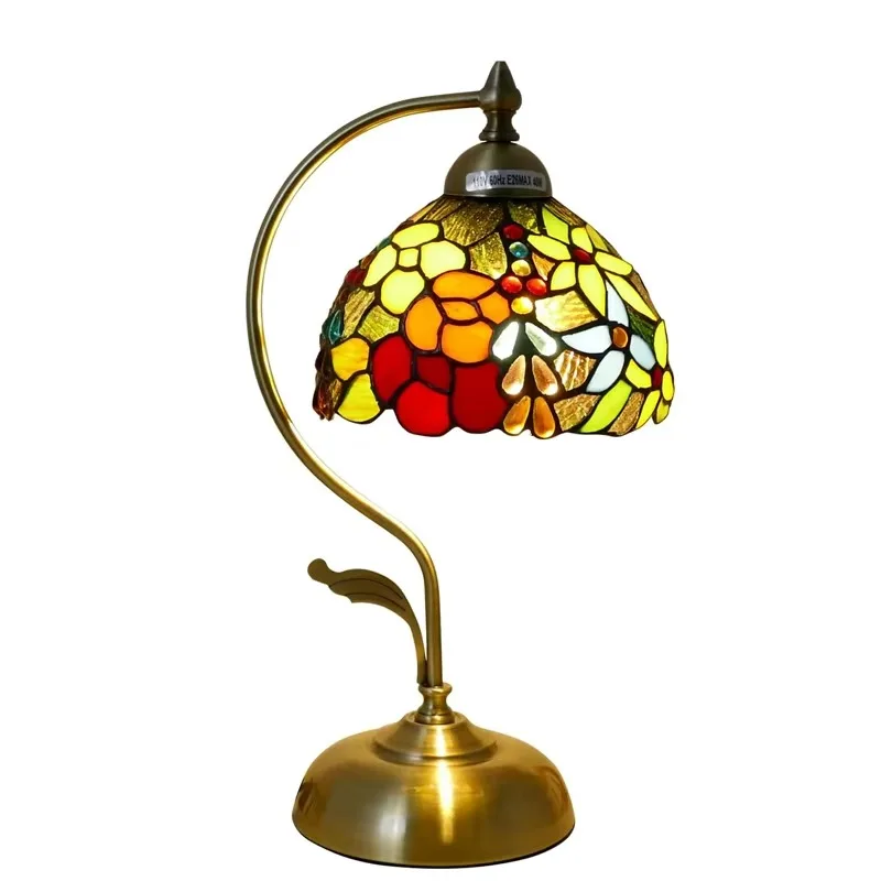 

Table lamp multi-colored flower handmade, stained glass table lamp, office, living room, bedroom retro reading lamp