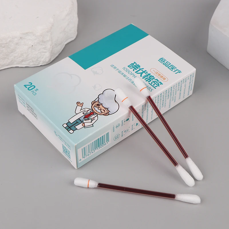 Coton d'iode jetable 20/50 pièces ​ Les écouvillons stérilent ​ Kit d'urgence pour asepse, soins sanitaires portables pour la famille, fournitures médicales quotidiennes