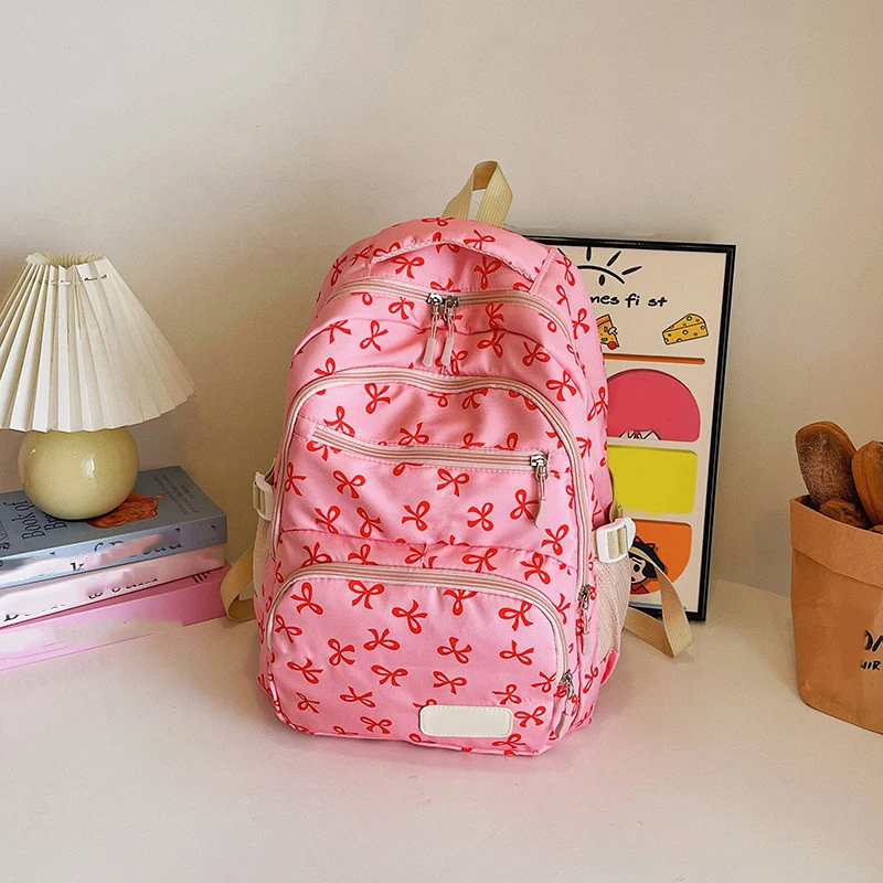 Zaino con stampa fiocco da 3 pezzi/set con borsa a tracolla e borsetta piccola Zaino Kawaii Zaino per laptop carino per bambini di età media elementare