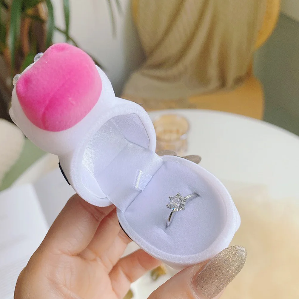 

1Pcs Jewelry Box Durable Cartoon Cow Design Creative Finger Ring Box Wedding Proposal Packing Gift Holder Ring Case