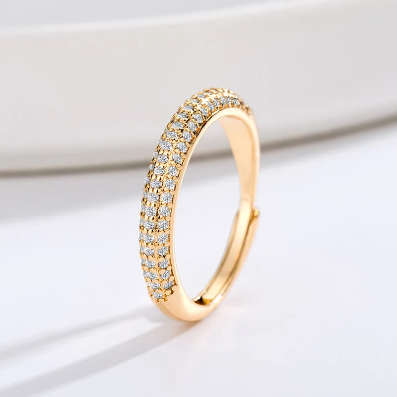 

Geometric Adjustable Ring Plated Full Diamond Band, Chic Korean Ins Style, Hypoallergenic Statement Ring for Her