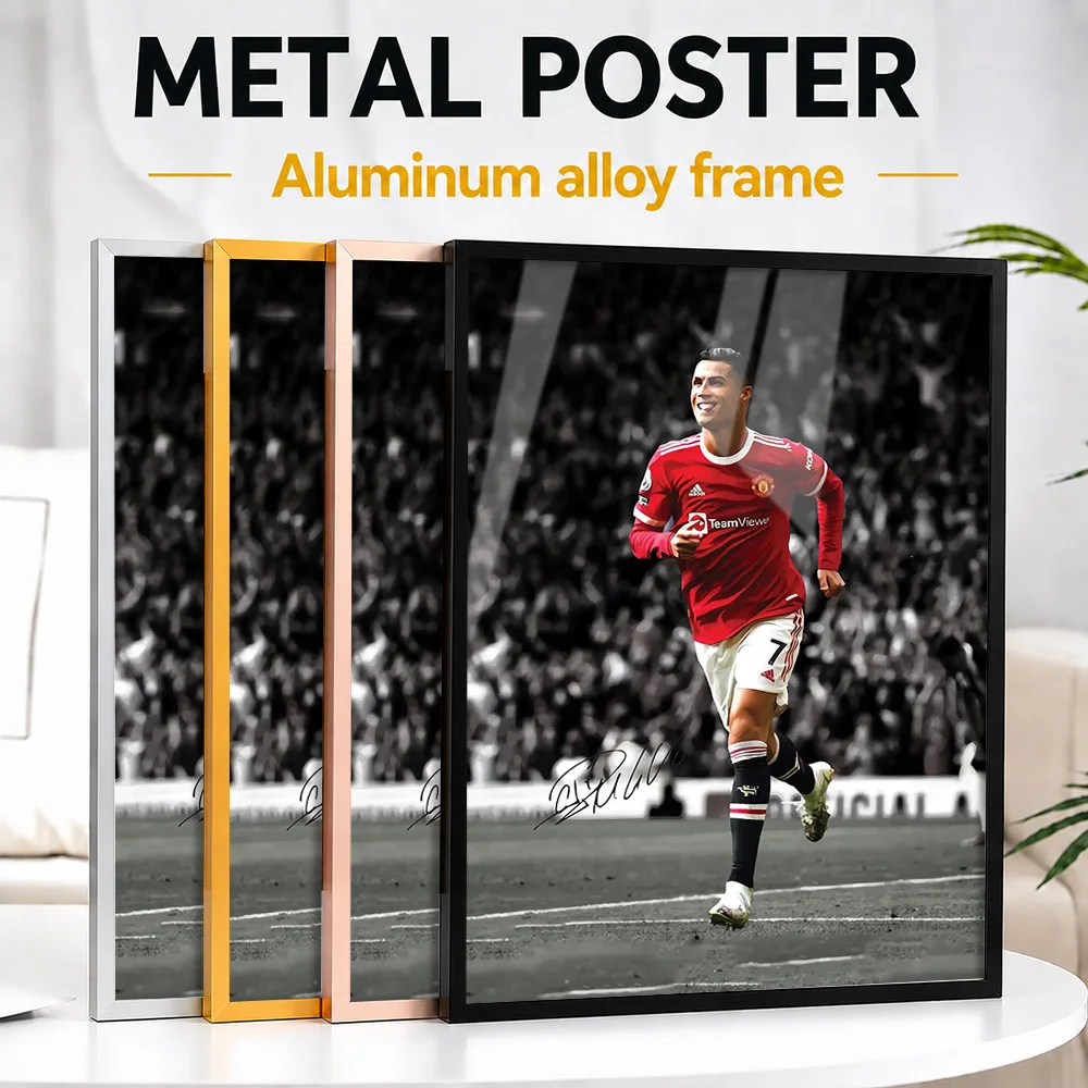 Cristiano Ronaldo Running Portrait Framed Metal Poster Personalized Victory Tribute Wall Art For Football Fans Decorating Gym