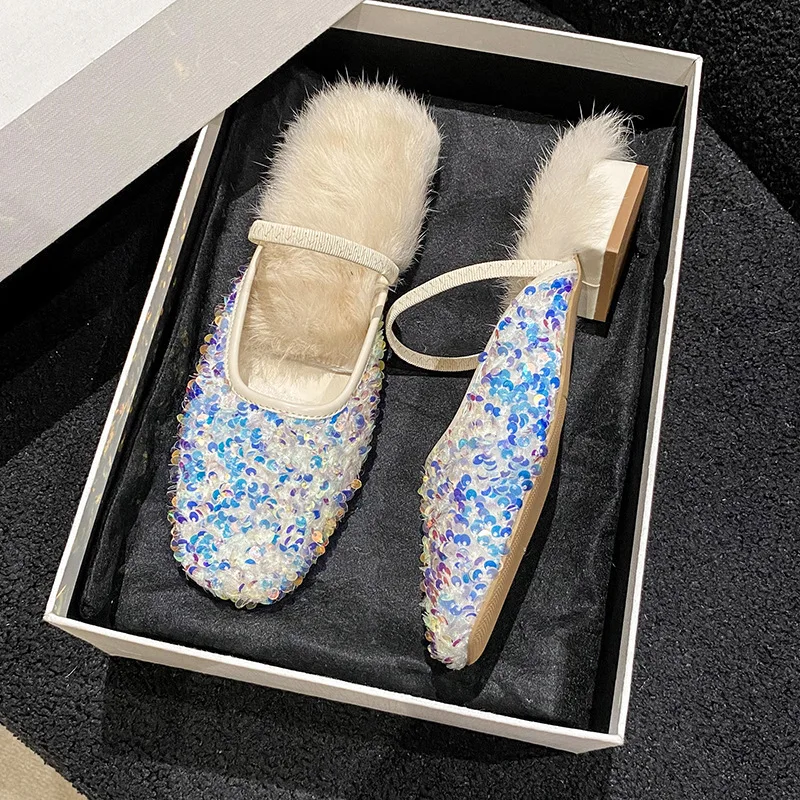 Spring and Autumn New Casual Sequins Mary Jane Shoes Women's Style Versatile Soft Sole Shallow Mouth Single Shoes