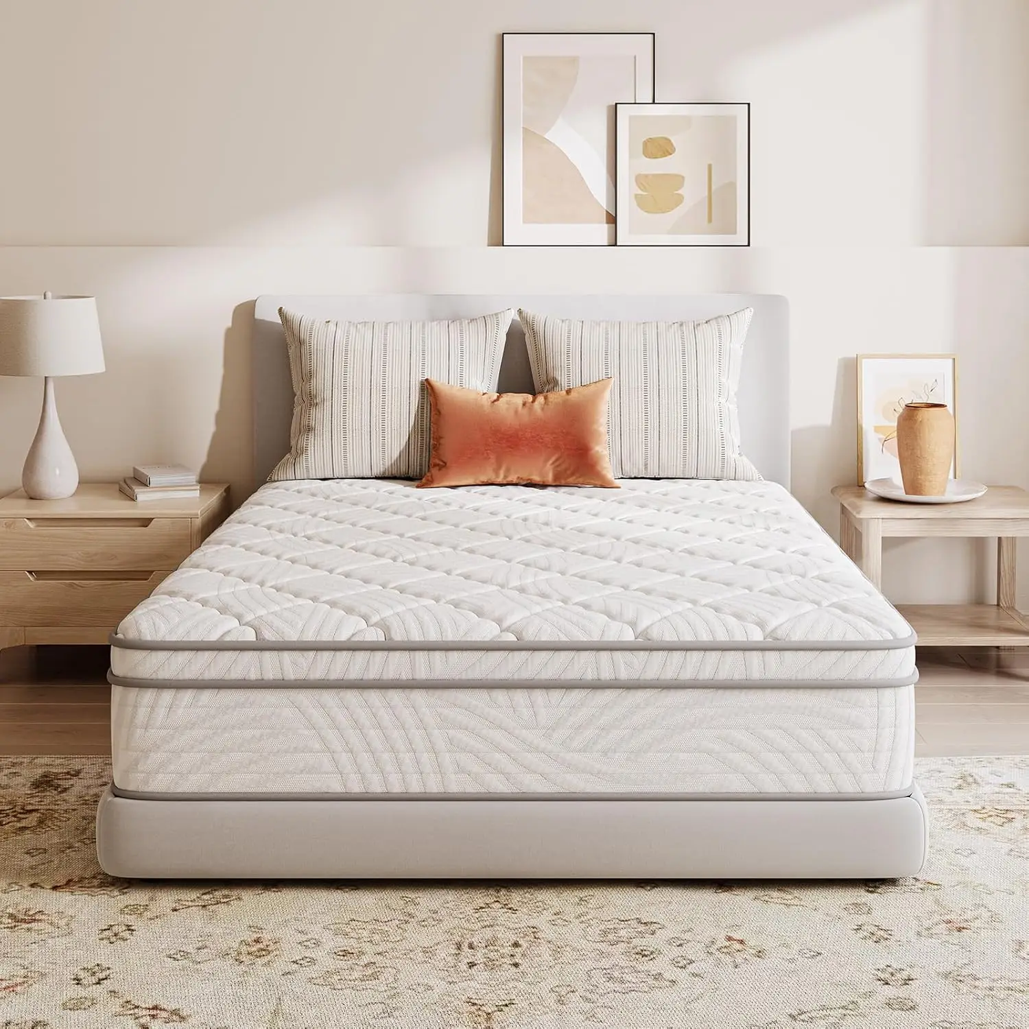 Twin Mattress for Bedroom, Comfort Foam & Pocket Innerspring, Grey, Motion Isolation & Pain Relief, CertiPUR-US Certified