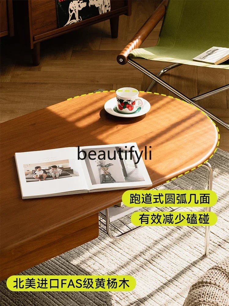 

ss K178 ss25 Coffee table small apartment living room solid wood minimalist, stainless steel retro, long oval tea table