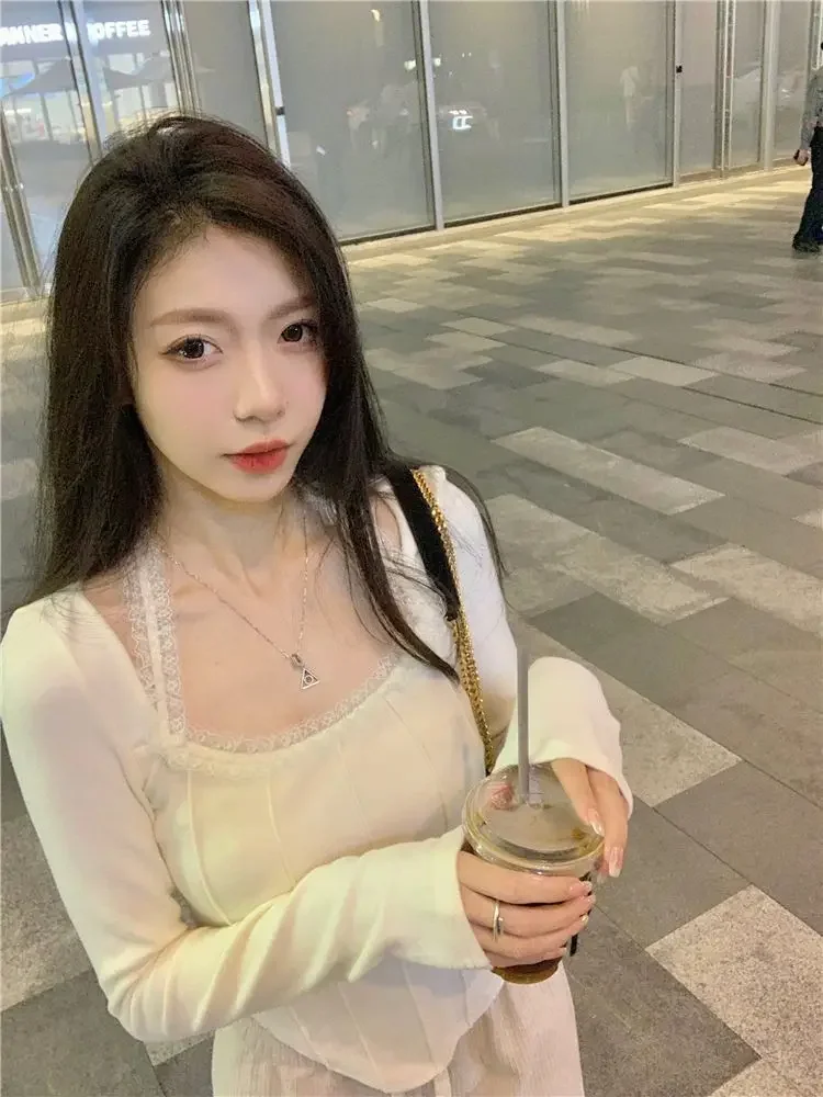 Halter T-shirts Frauen Grundlegende Casual Hotsweet Alle-spiel Frühling Beliebte Patchwork Gestellte Elegante Mode Weiche Chic Koreanischen Stil