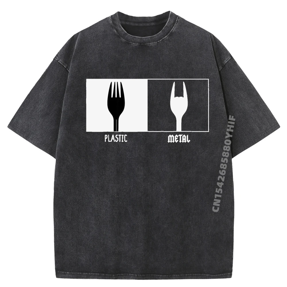 

Funny Forks Plastic Cutlery Devil Horns On 3D Printed T Shirts Man Retro Washed T-Shirts For Men Hip Hop