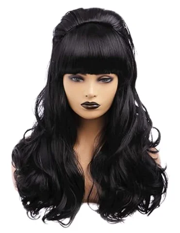 

BESTUNG Black Long Wavy Wig for Women 80s Classic Costumes Cosplay Big Synthetic Hair Wigs