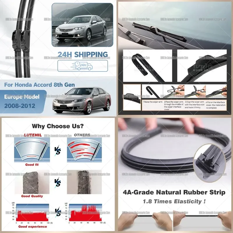 For Honda Accord 8th Gen Europe 2008-2012 Front Windshield Wiper Blades 24+22 Inch Window Screen Replacement Auto Parts