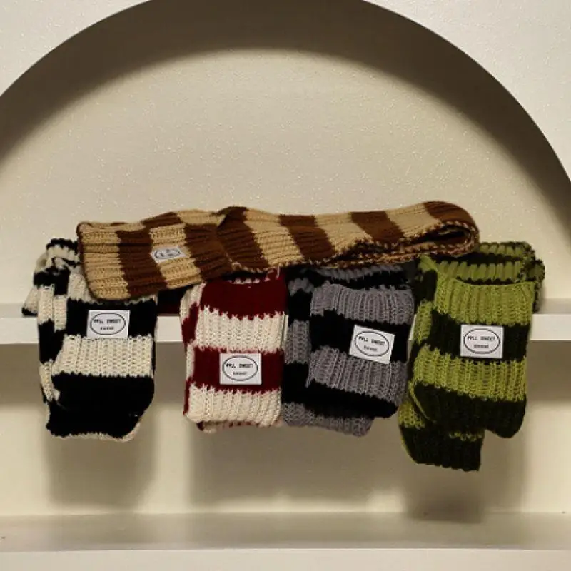 

Black Red Stripe Soft Glutinous Knitted Scarf Women Autumn And Winter 2024 Korean Series Atmosphere All-Match Thick Warm Scarf