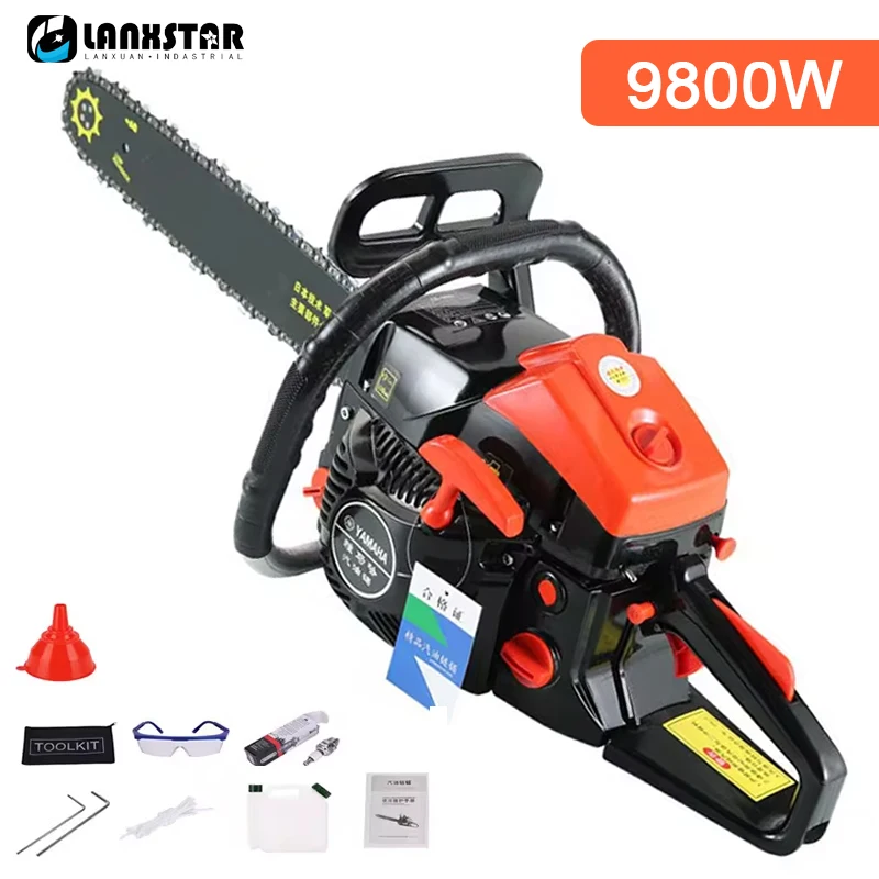 9800W Chainsaw Professional Logging Saw High Power 87CC 2-Stroke Petrol Gasoline Chain Saw Wood Cutter Tree Cutting Machine