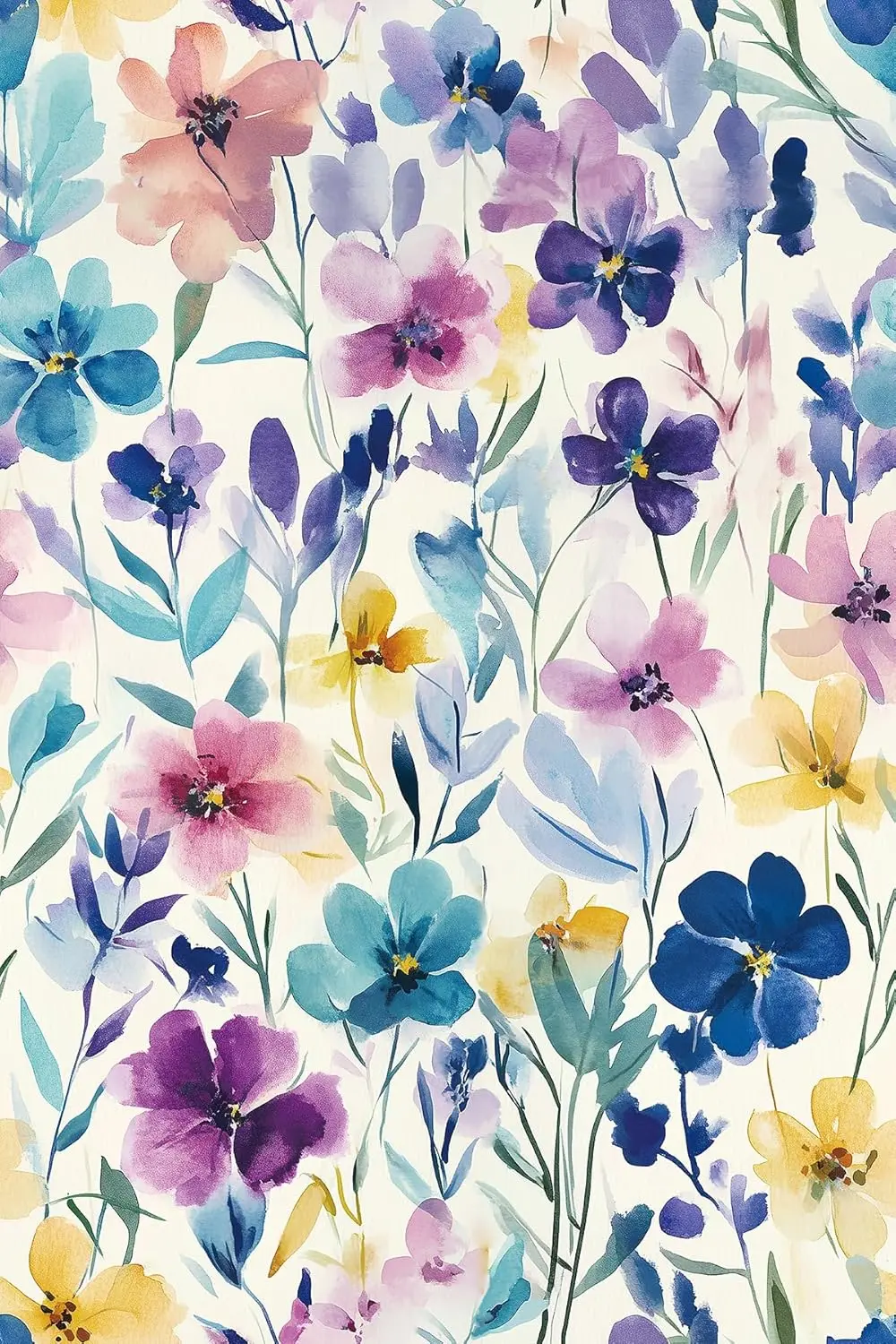 Colorful Watercolor Floral Peel and Stick Wallpaper Purple/Blue Flower Self Adhesive Wallaper Removable Contact Paper for Decor