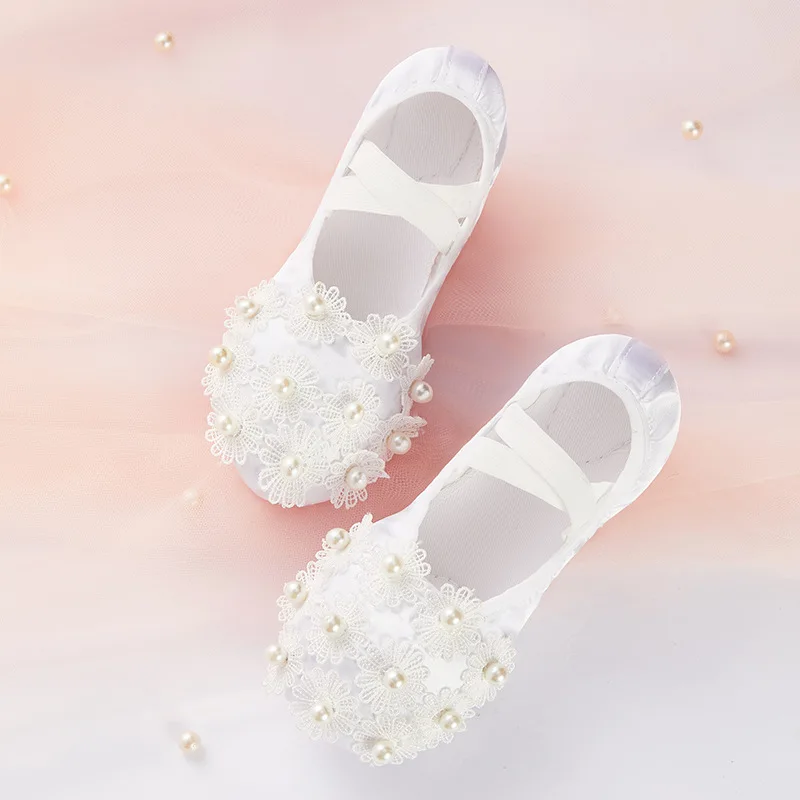 Zapato de baile de encaje para niña, zapatos de Ballet de entrenamiento de suela blanda para niños, bonitos actuaciones en escenario, zapatos con garra de gato