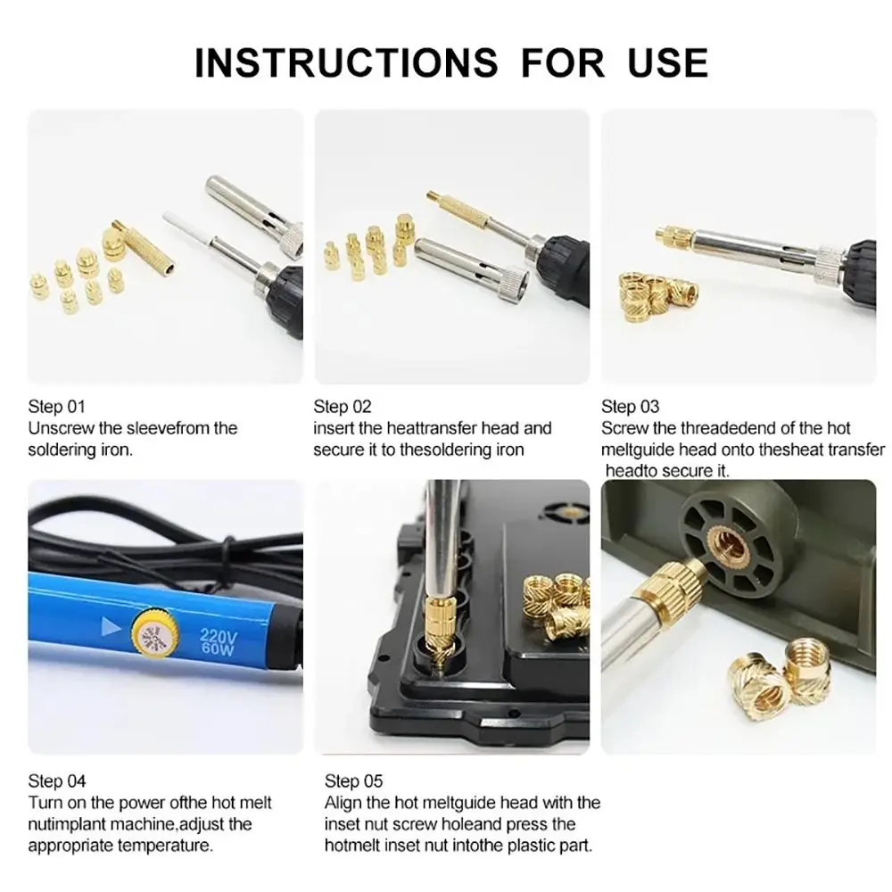 1Set Universal 936 T12 Soldering Iron Tip M2-M8 with Adapter Heat Insert Nut Tip Brass Hot Nut Internal/External Thread Head