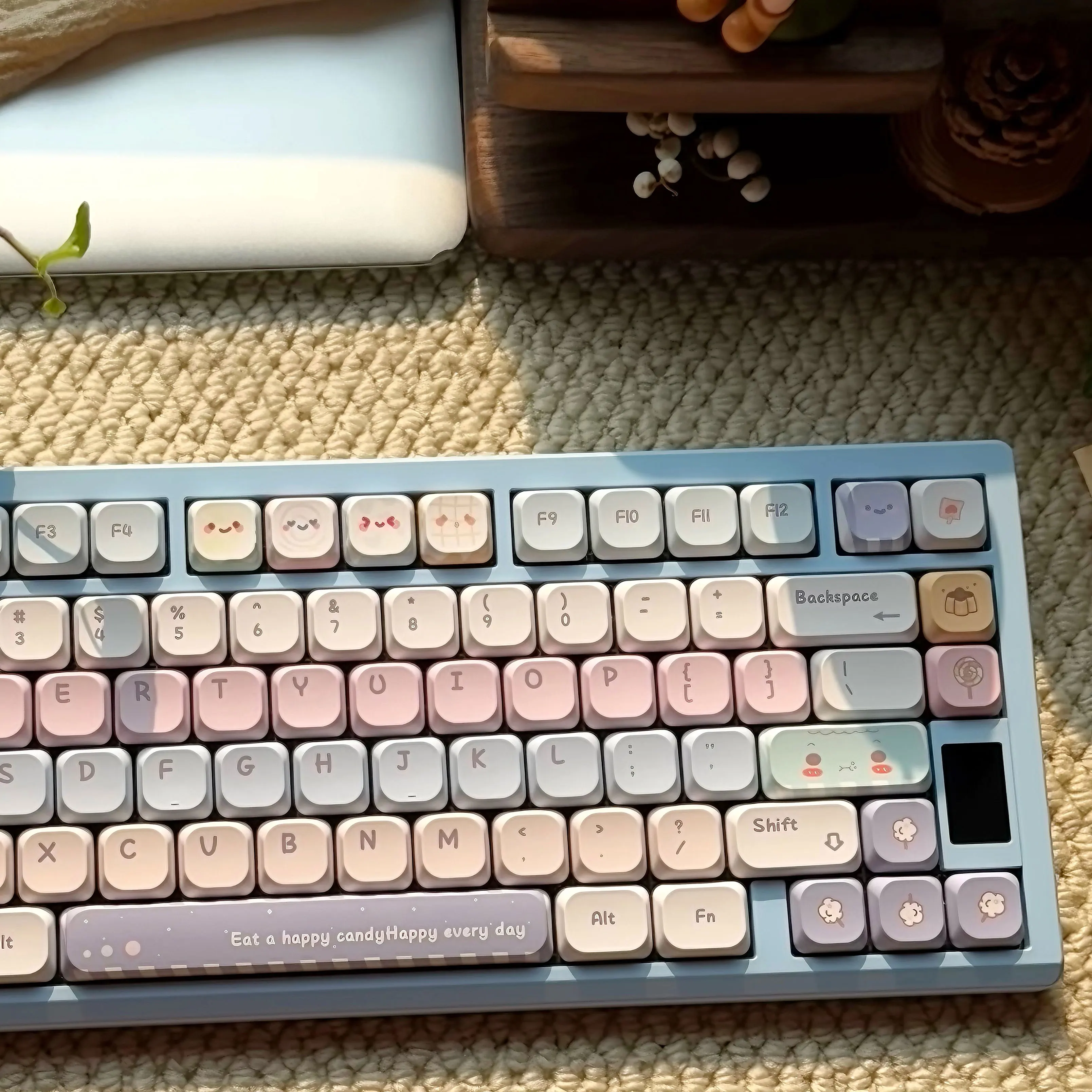 120 Keycap Tema Permen Profil Rendah Lima Sisi Pewarna Sublimasi PBT Tipis untuk Keyboard Mekanik dengan Switch MX